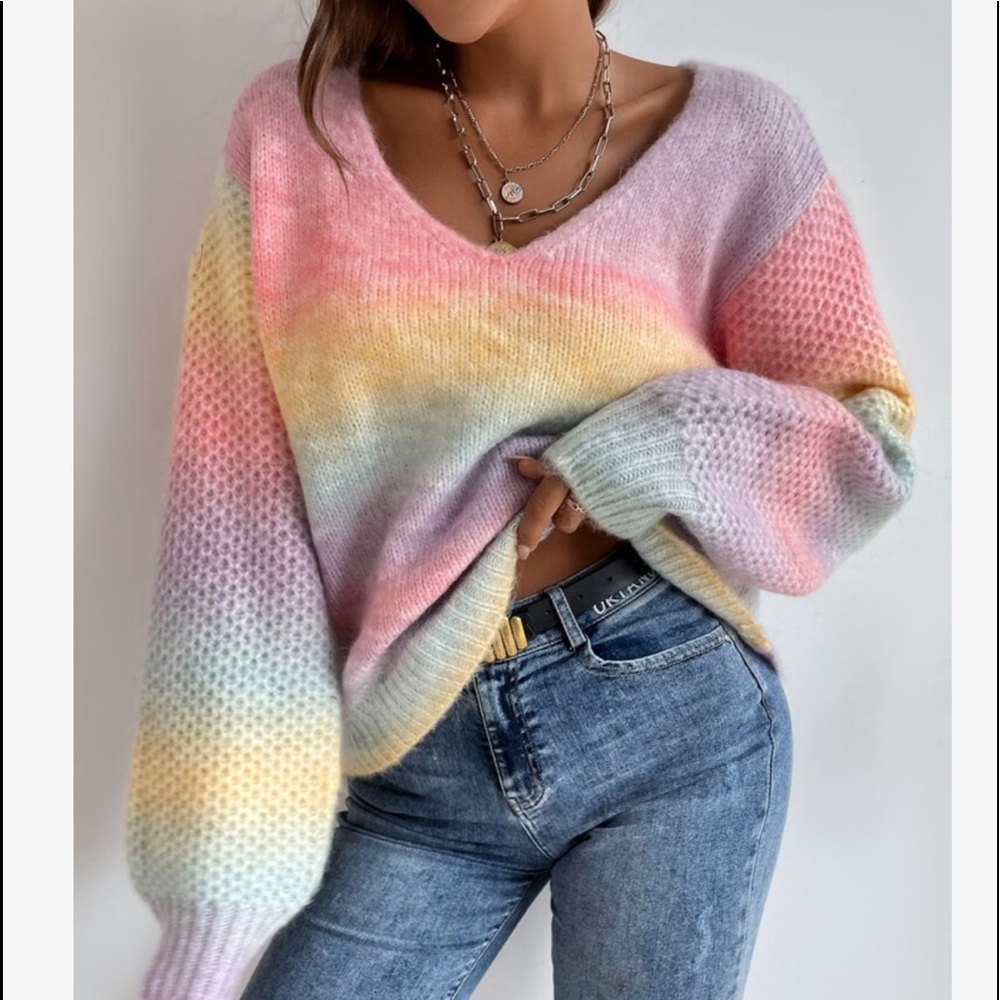 Cozy Color Block V Neck Long Sleeve Sweater Top - Picture 4 of 6